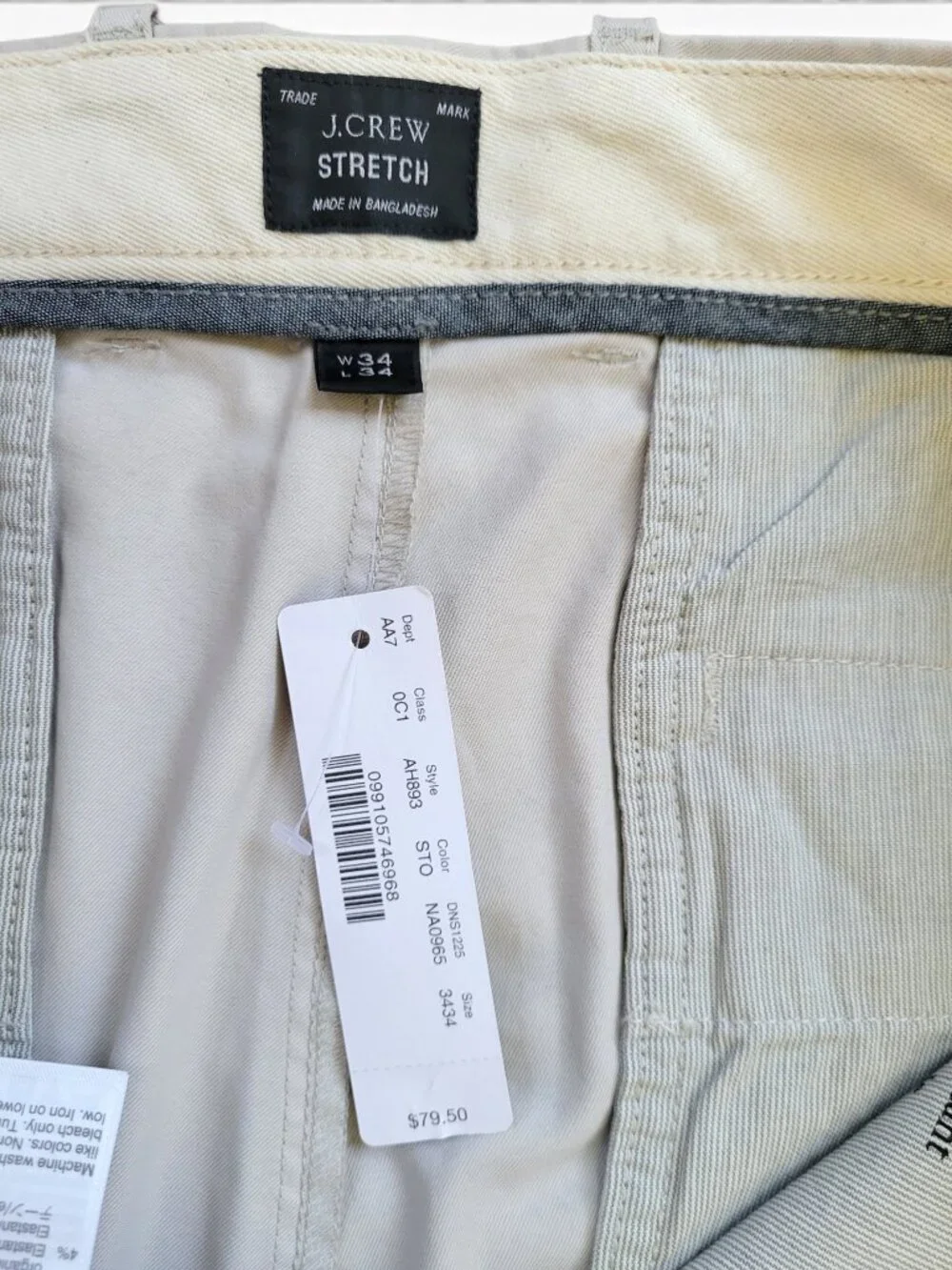 J Crew Men's Slim Fit Tech Chino in Ashen Taupe 34/34